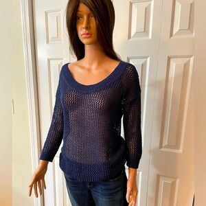 Navy blue eyelet sweater
